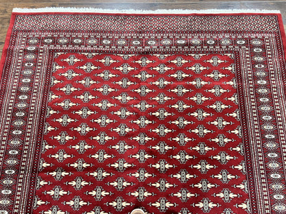 Pakistani Turkoman Bokhara Rug 6x9, Fine Wool Vintage Hand Knotted Handmade Yamud Oriental Carpet 6 x 9, Red Turkoman Rug, Tribal Rug - Nuvé