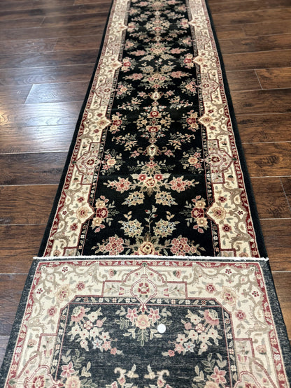 Long Pak Persian Runner Rug 2.7 x 21, Floral Allover, Dark Green and Beige, Handmade Wool Runner Rug, 21ft Runner for Hallway - Nuvé