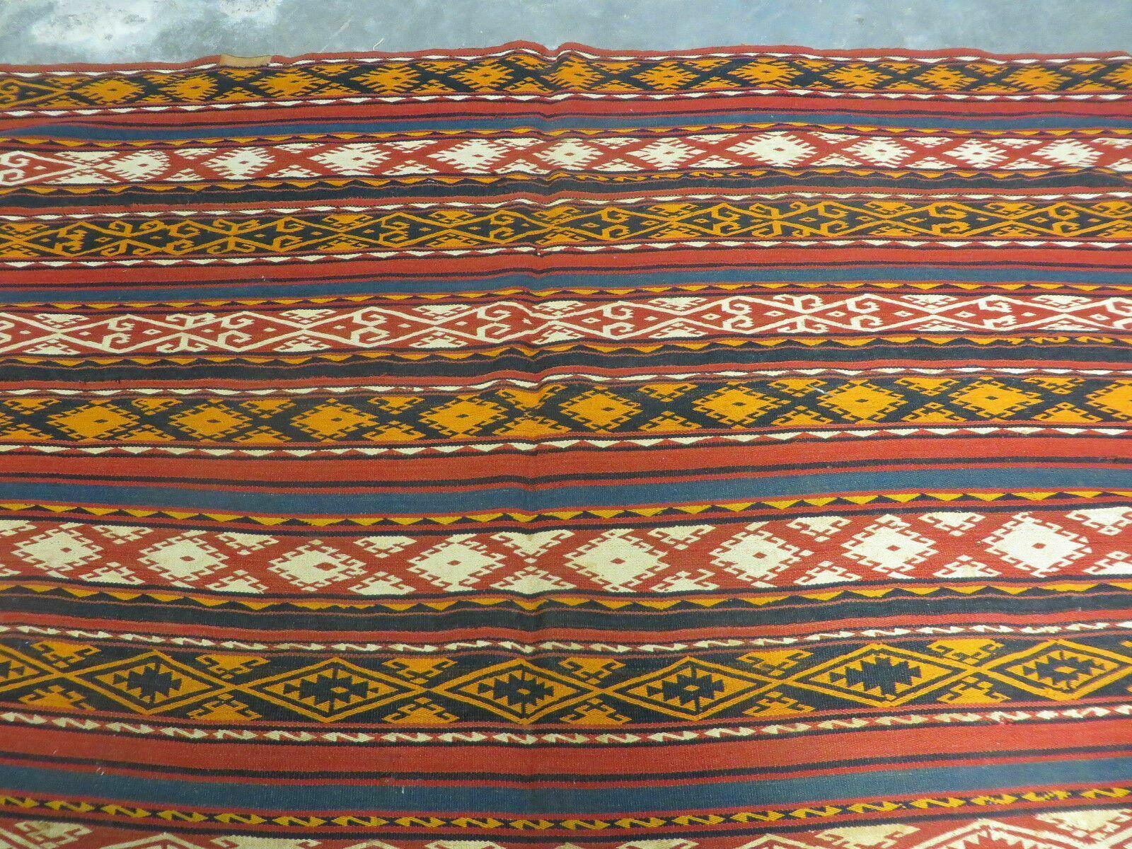 6' X 10' Antique 1930 Turkish Jajim Kilim Handmade Flat Weave Wool Rug Veg Dye - Nuvé