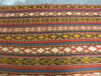 6' X 10' Antique 1930 Turkish Jajim Kilim Handmade Flat Weave Wool Rug Veg Dye - Nuvé