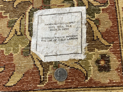 Large Indian Rug 10x14, Hand Knotted Indo Persian Gandehar Oriental Carpet, Vintage Wool Rug 10 x 14 ft Cream Red Floral Allover Traditional - Nuvé