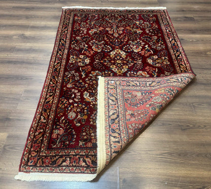 Antique Persian Sarouk Rug 4x6, Floral, Red, Wool Hand Knotted Fine 225 KPSI - Nuvé