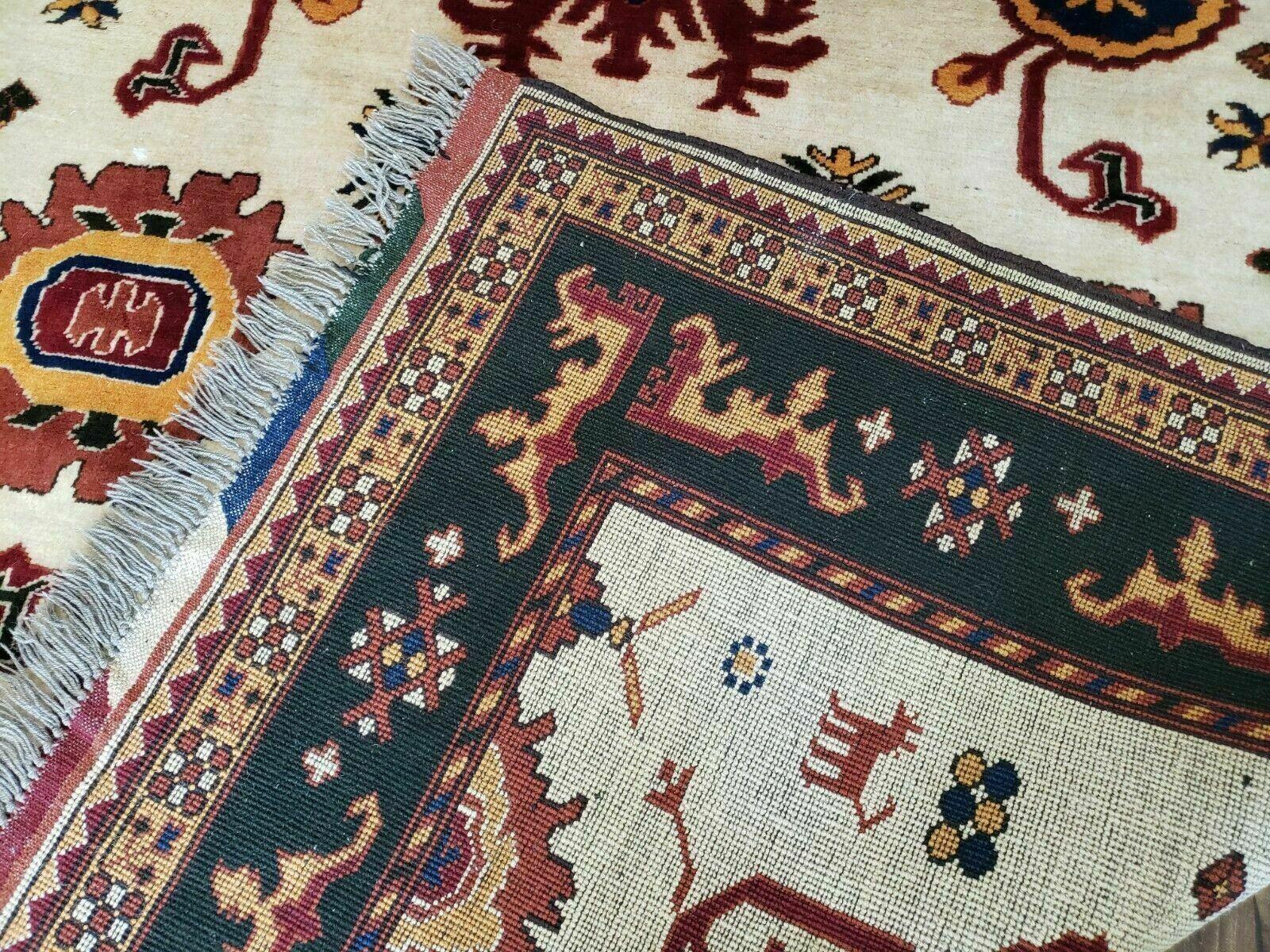5' X 6' Vintage Handmade Knotted Turkish Kazak Pattern Wool Rug Bohemian Boho Interior Design - Nuvé