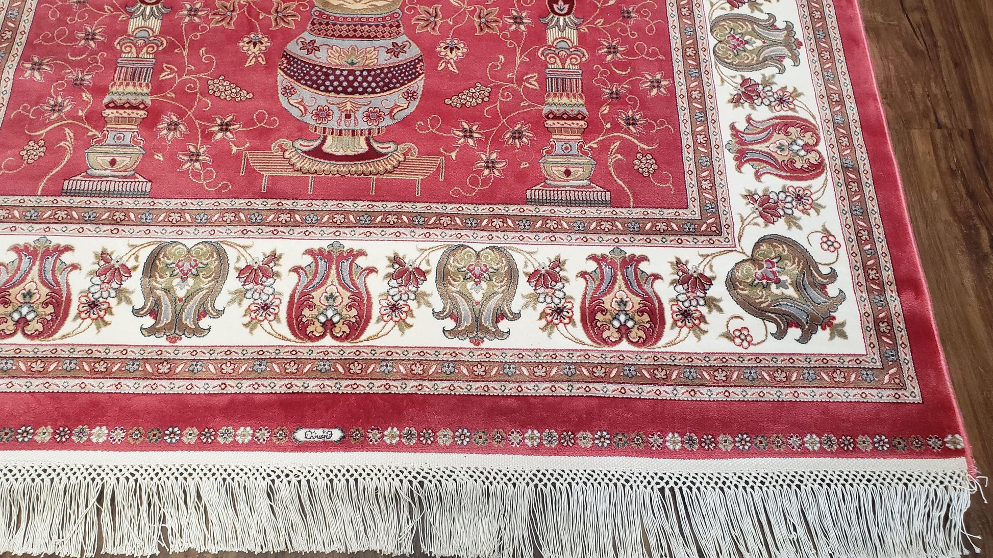 4 x 6 Silk Carpet Red, Traditional Oriental Rug 4x6, Flower Vase Columns, Turkish Rug New, High Quality, Bamboo Silk, Area Rug - Nuvé