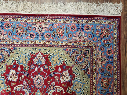 Semi Antique Persian Isfahan Rug, Kork Wool on Silk Foundation, Red & Blue, Top Quality, 3'6" x 5' 6" - Nuvé