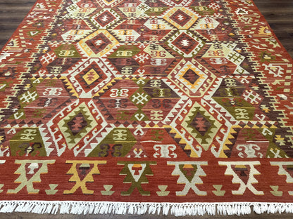 Turkish Kilim Rug 8x10, Geometric Design, Large Kilim Carpet - Nuvé