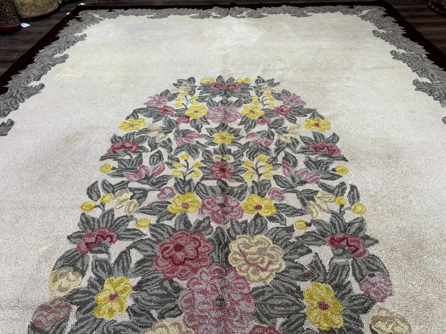 Palace Size American Hooked Rug 11x20 Aubusson Style Ivory - Nuvé