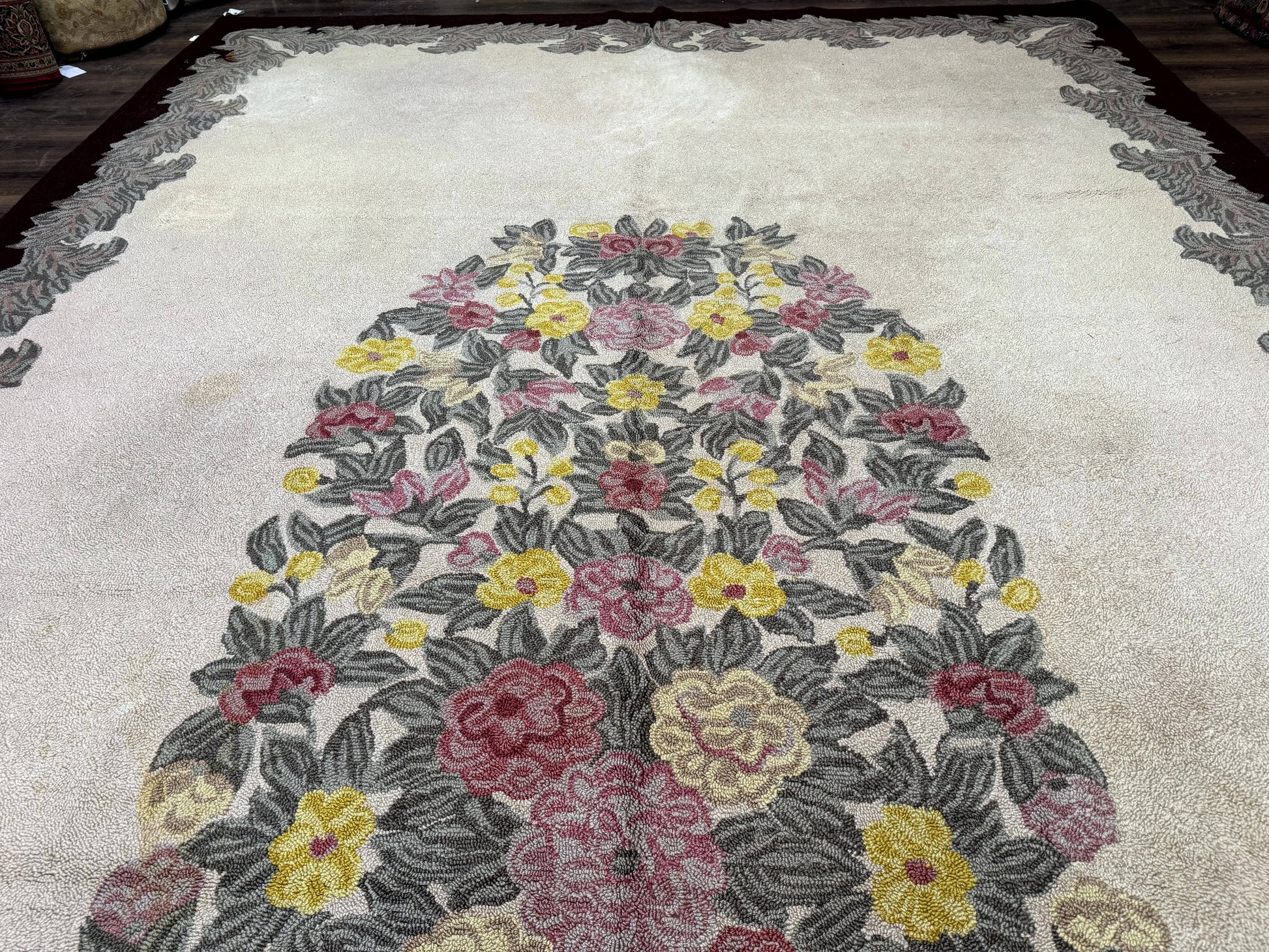 Palace Size American Hooked Rug 11x20 Aubusson Style Ivory - Nuvé