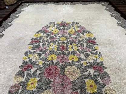 Palace Size American Hooked Rug 11x20 Aubusson Style Ivory - Nuvé