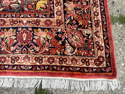 Large Antique Persian Sarouk Rug 11x18, Red, Floral Allover, Palace Size Wool Handmade Carpet - Nuvé
