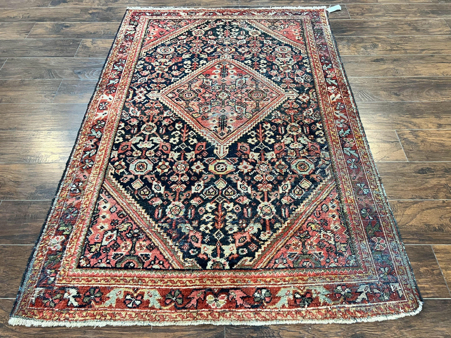 Antique Persian Mahal Rug 4x7, Wool Hand Knotted Tribal Geometric Carpet - Nuvé