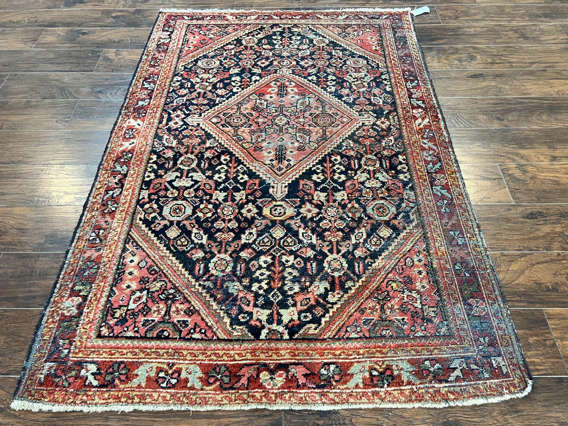 Antique Persian Mahal Rug 4x7, Wool Hand Knotted Tribal Geometric Carpet - Nuvé
