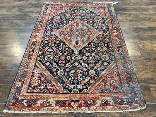 Antique Persian Mahal Rug 4x7, Wool Hand Knotted Tribal Geometric Carpet - Nuvé