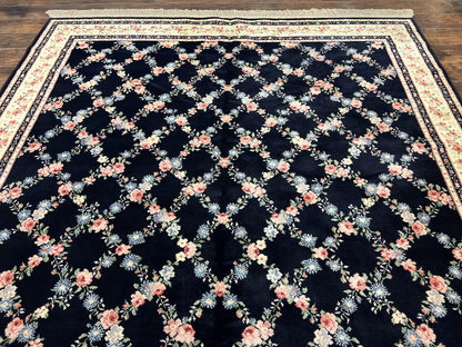 Karastan Rug 8' 8" x 12" Garden of Eden Collection Ebony Trellis #509/1270, Wool Pile Discontinued Vintage Karastan Carpet, Room Sized Rug