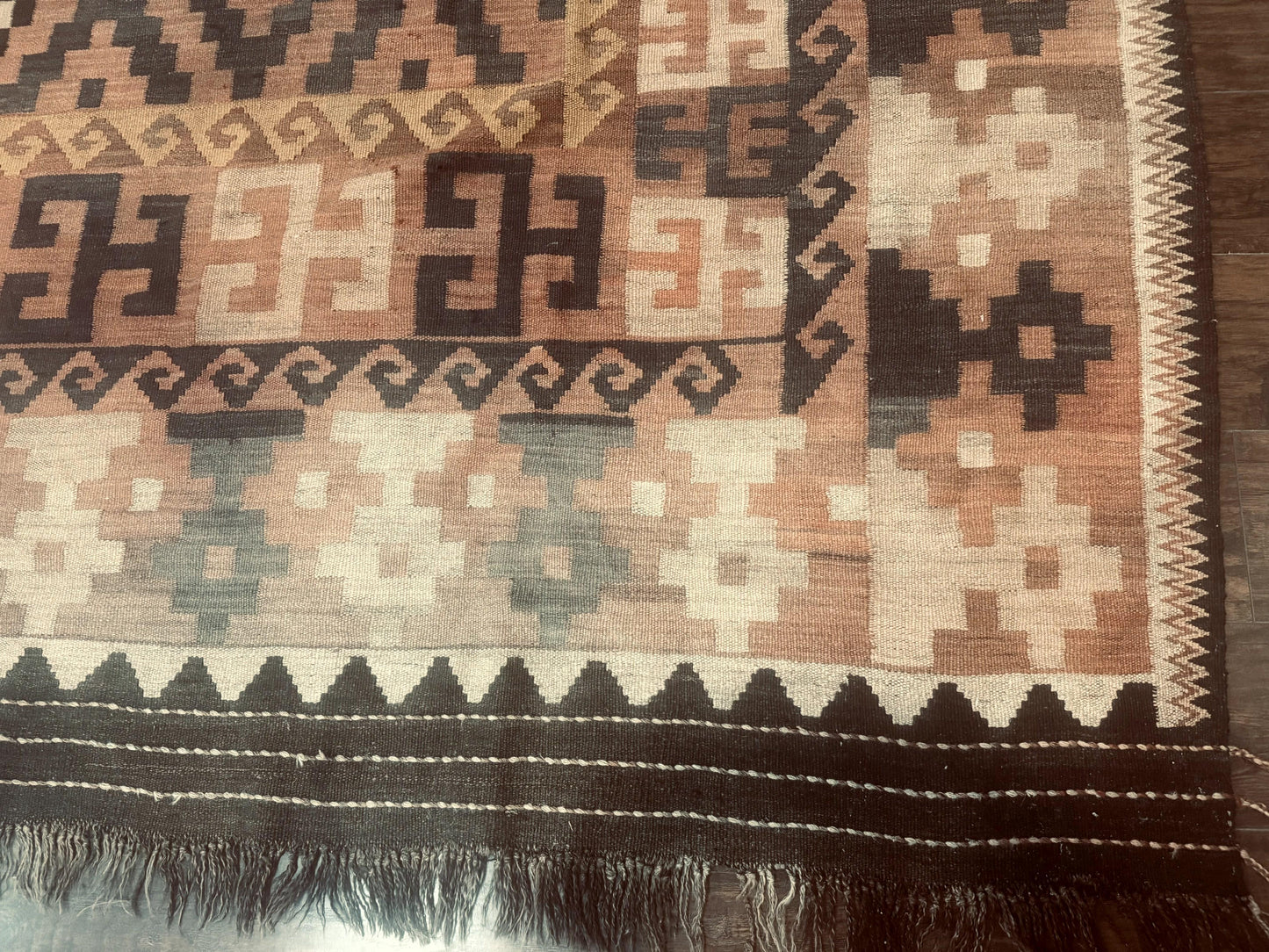 Antique Persian Tribal Kilim Rug 9x12, Zig Zag Pattern Kilim, Zarand Rug, Wool, Earth Tone Colors - Nuvé