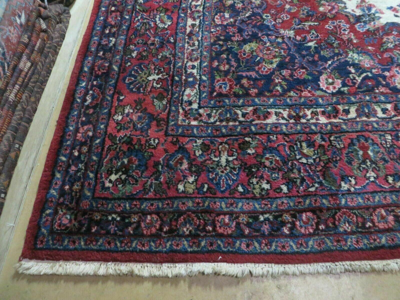 9x12 Persian Sarouk Rug - Semi Open Field Medallion Rug - Ivory Red Blue Hand Knotted Wool Oriental Carpet 9 x 12 Antique Rug - Vegetable Dyes - Nuvé