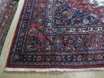 9x12 Persian Sarouk Rug - Semi Open Field Medallion Rug - Ivory Red Blue Hand Knotted Wool Oriental Carpet 9 x 12 Antique Rug - Vegetable Dyes - Nuvé