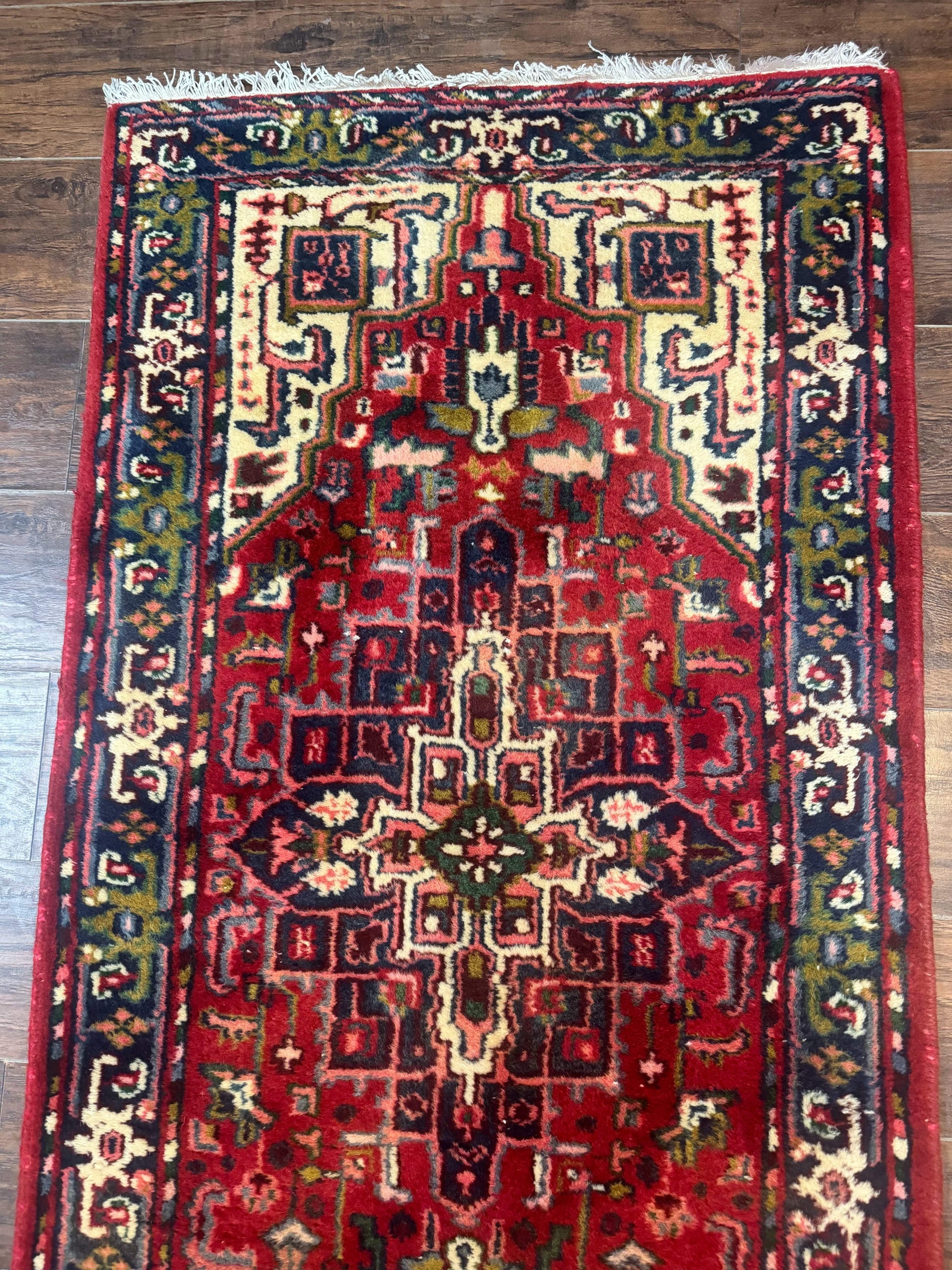 Indo Persian Heriz Runner Rug 3 x 17, Geometric Long Runner Carpet for Hallway, Medallions, Wool Runner Rug 3x17 - Nuvé