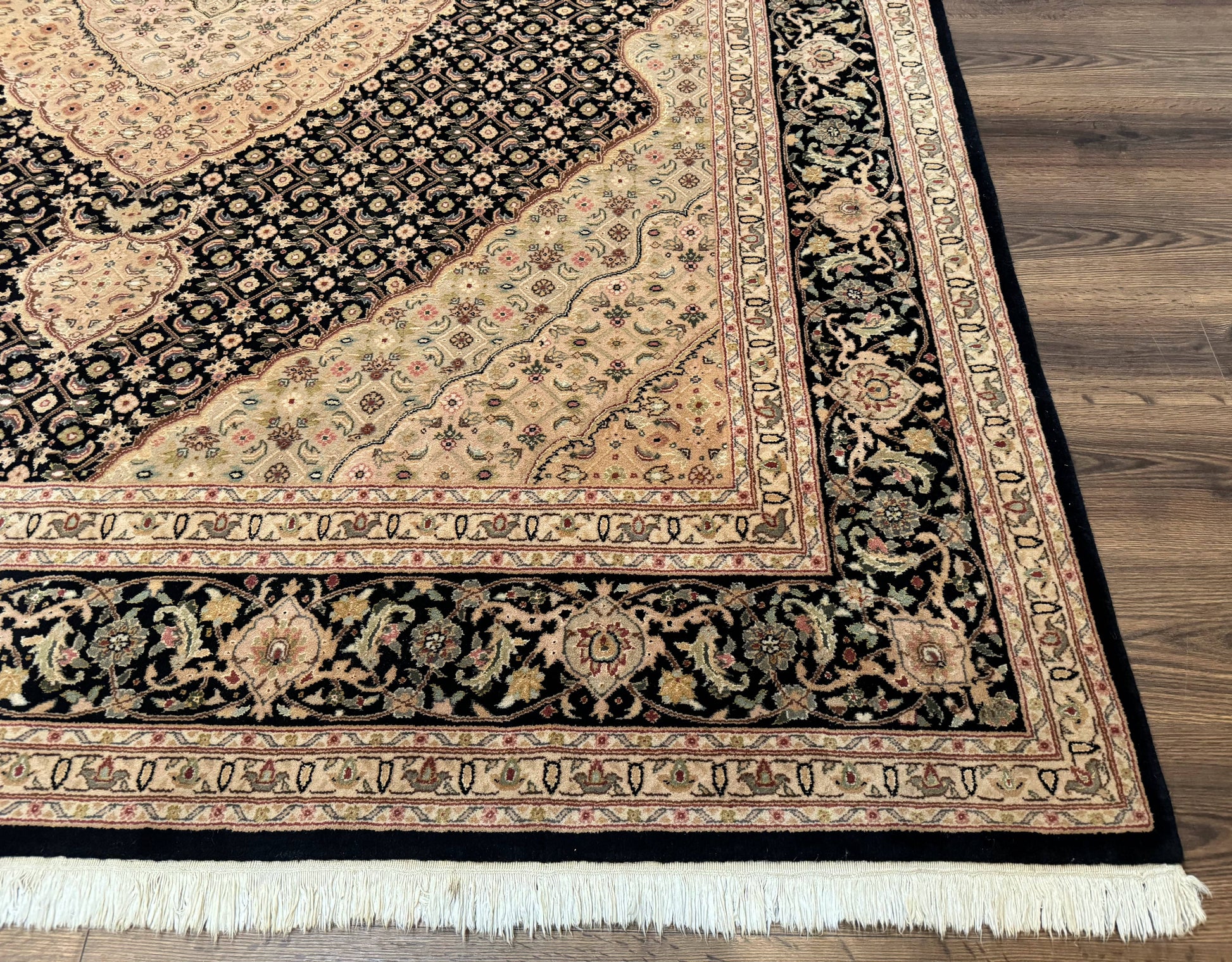 Sino Persian Rug 8x10, Herati Mahi Pattern, Fine 170 KPSI, Black, Wool and Silk Highlights - Nuvé
