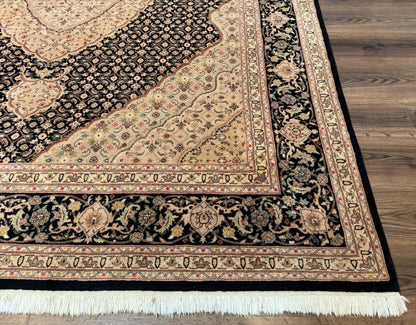 Sino Persian Rug 8x10, Herati Mahi Pattern, Fine 170 KPSI, Black, Wool and Silk Highlights - Nuvé
