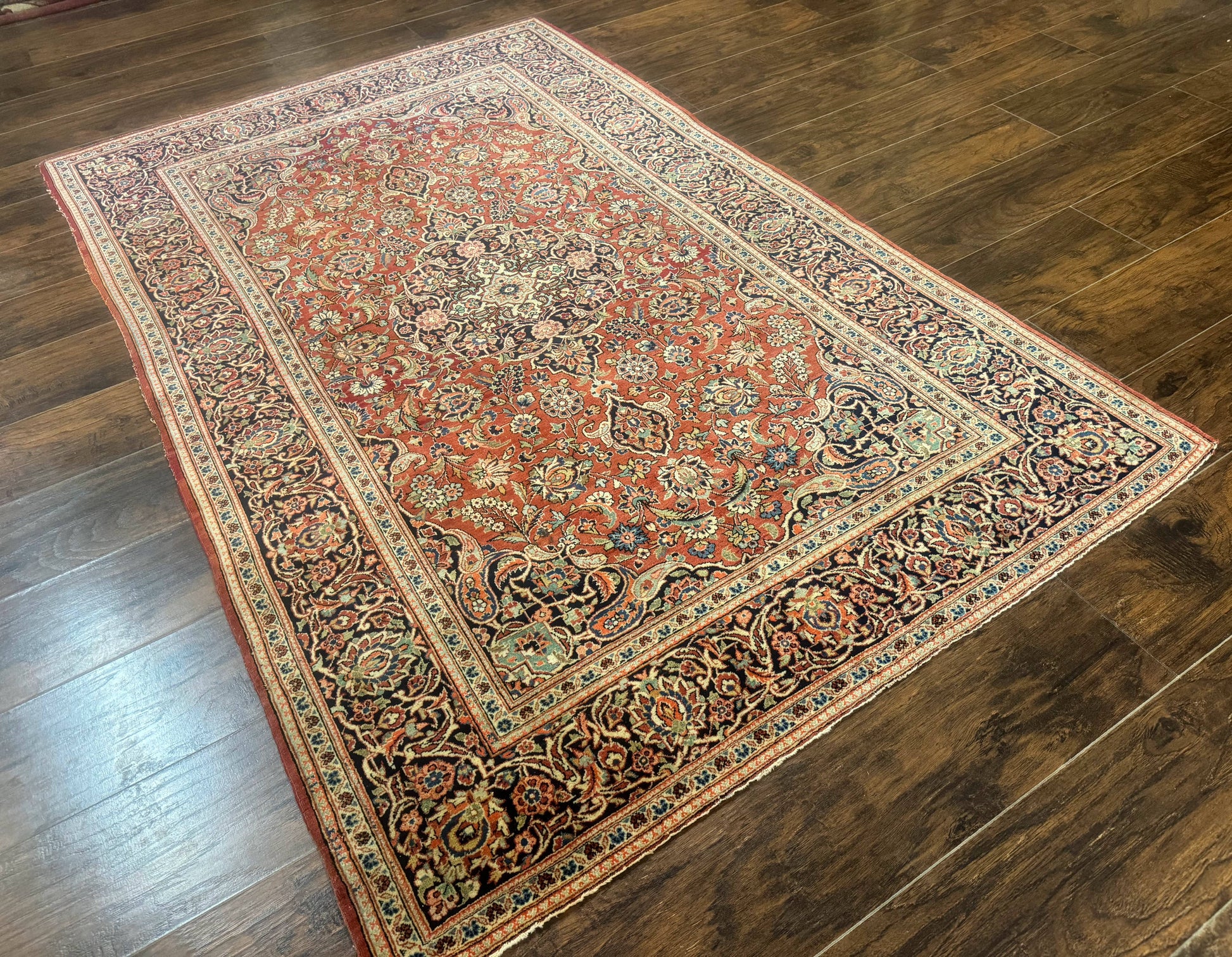 Persian Kashan Rug 4x7, Red, Floral Medallion, Vintage, Wool - Nuvé