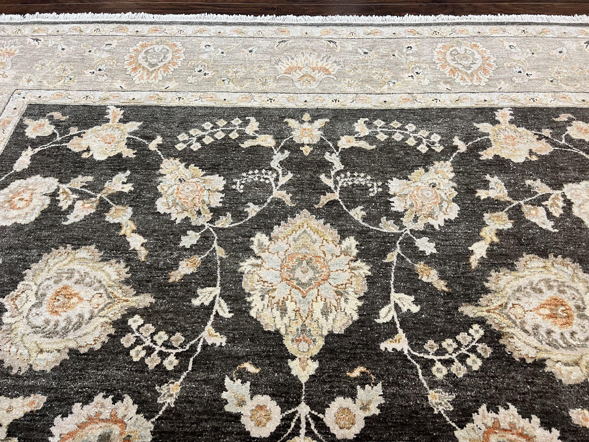 Indo Persian Rug 9x12, Sultanabad Indian Carpet, Dark Brown, Hand Knotted Vintage Wool Rug - Nuvé