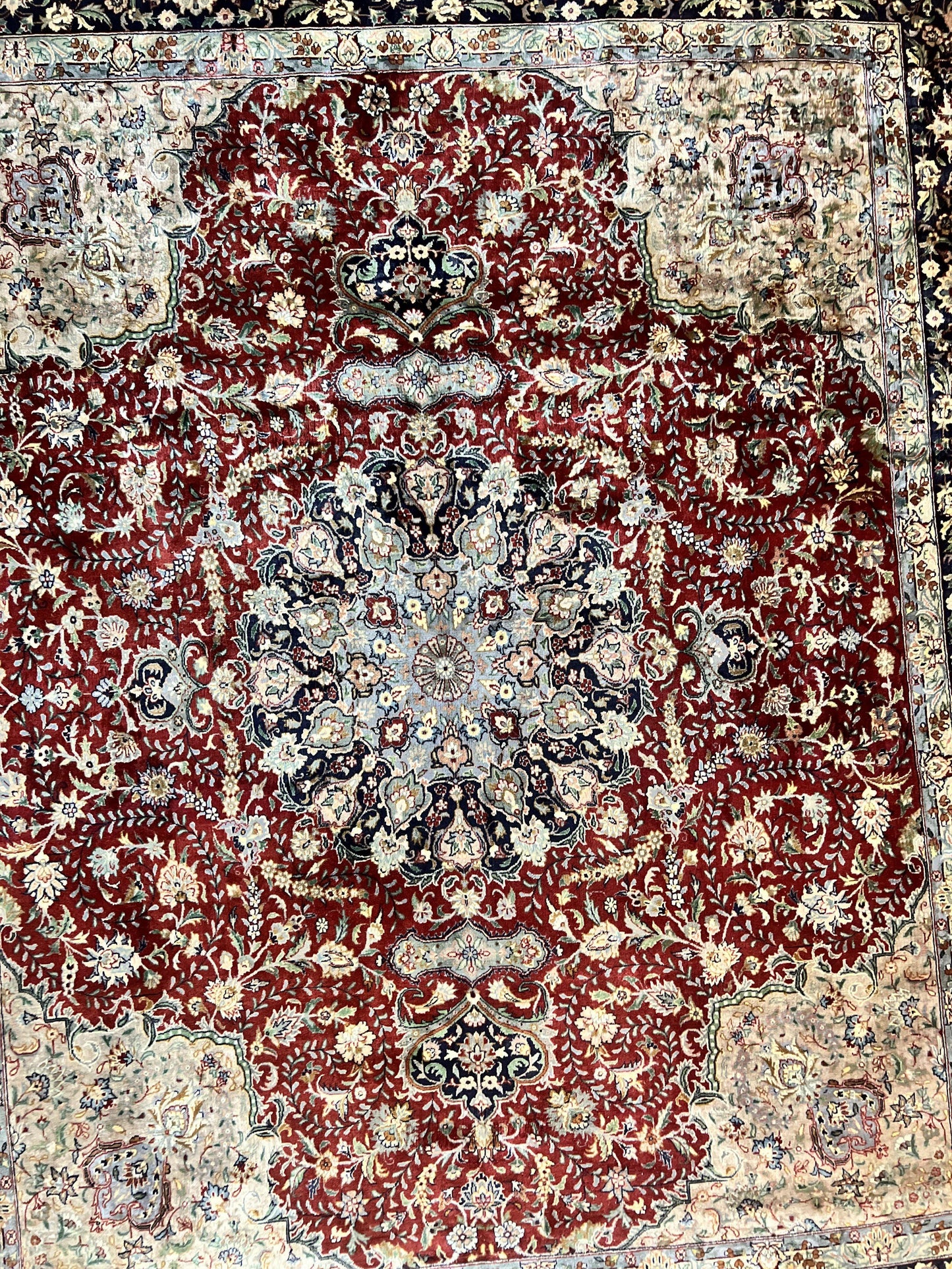 Pak Persian Rug 8x10, Wool Hand Knotted Vintage Carpet, Dark Red & Navy Blue, Dome Design Floral Medallion Rug, 8 x 10 Oriental Rug - Nuvé