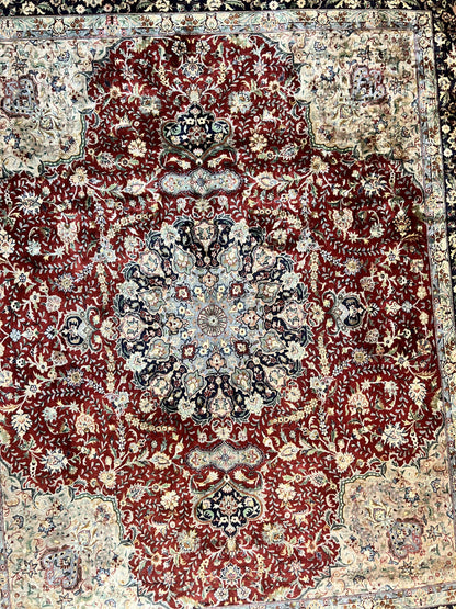 Pak Persian Rug 8x10, Wool Hand Knotted Vintage Carpet, Dark Red & Navy Blue, Dome Design Floral Medallion Rug, 8 x 10 Oriental Rug - Nuvé