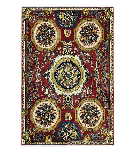 Persian Bakhtiari Rug 5x8, Wool Hand Knotted Antique Carpet, Red, Floral Oriental Rug, 5 x 8 Medium Sized Rug
