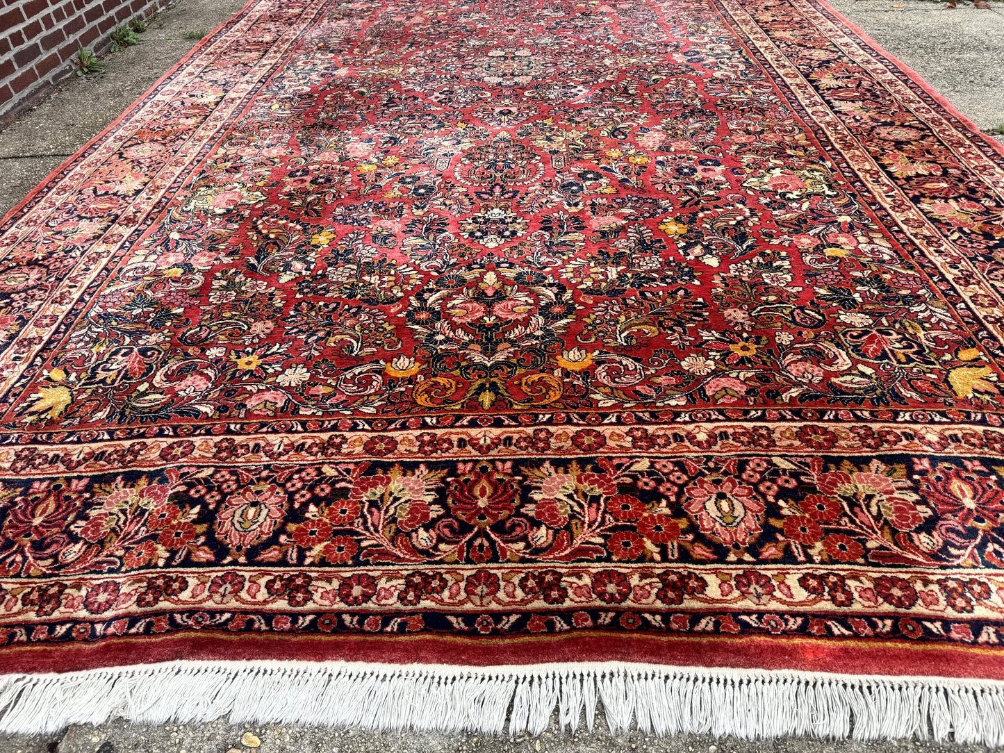 Large Antique Persian Sarouk Rug 11x18, Red, Floral Allover, Palace Size Wool Handmade Carpet - Nuvé