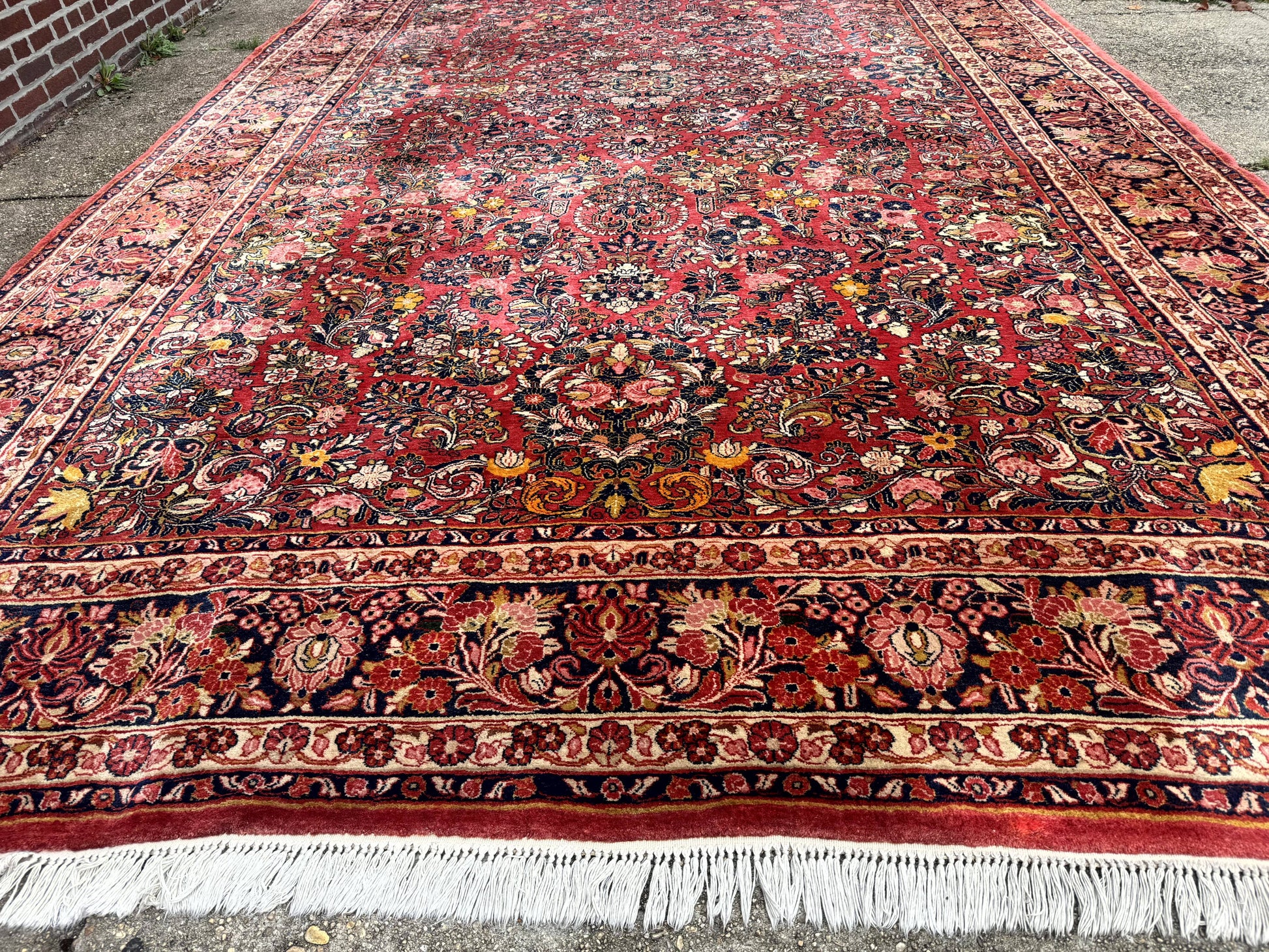 Large Antique Persian Sarouk Rug 11x18, Red, Floral Allover, Palace Size Wool Handmade Carpet - Nuvé