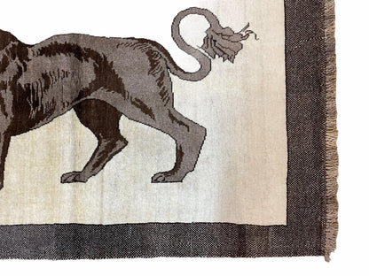 3 x 5 Handmade Rug Brown Beige Hand-Knotted Lion Rug New Vintage Quality Animal - Nuvé