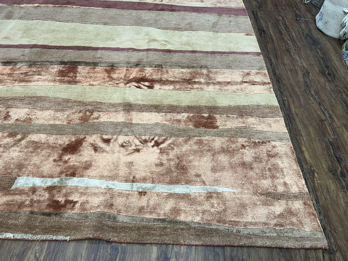 Modern Tibetan Rug 8x11 Nepali Carpet, Shiny Velvely Soft Wool and Silk, Contemporary Hand Knotted Rug, Striped Design, Wool Area Rug 8 x 11 - Nuvé