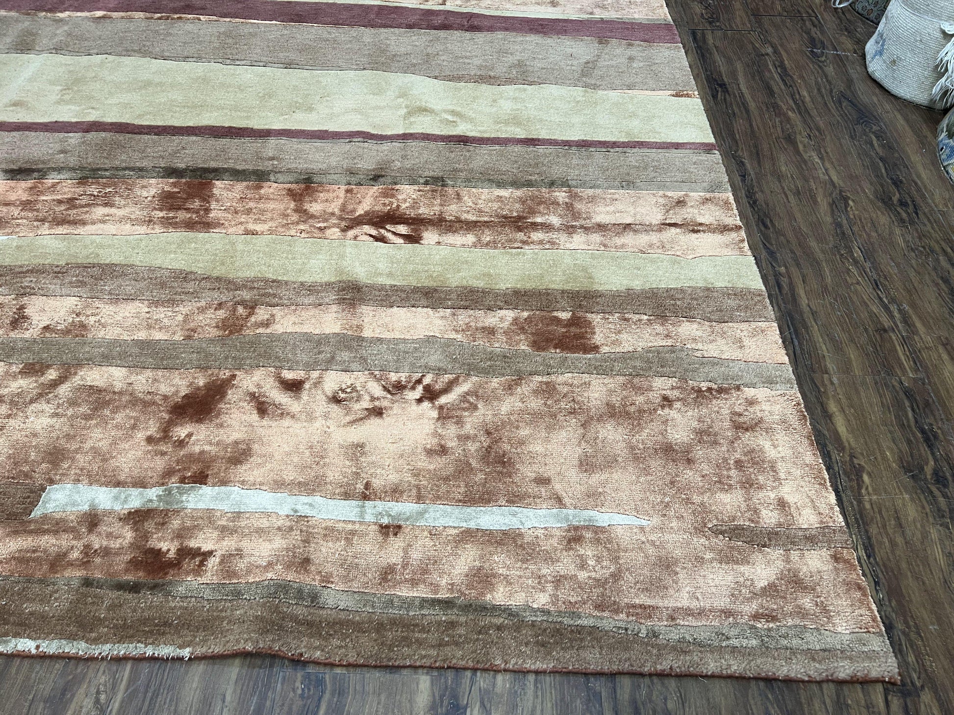 Modern Tibetan Rug 8x11 Nepali Carpet, Shiny Velvely Soft Wool and Silk, Contemporary Hand Knotted Rug, Striped Design, Wool Area Rug 8 x 11 - Nuvé