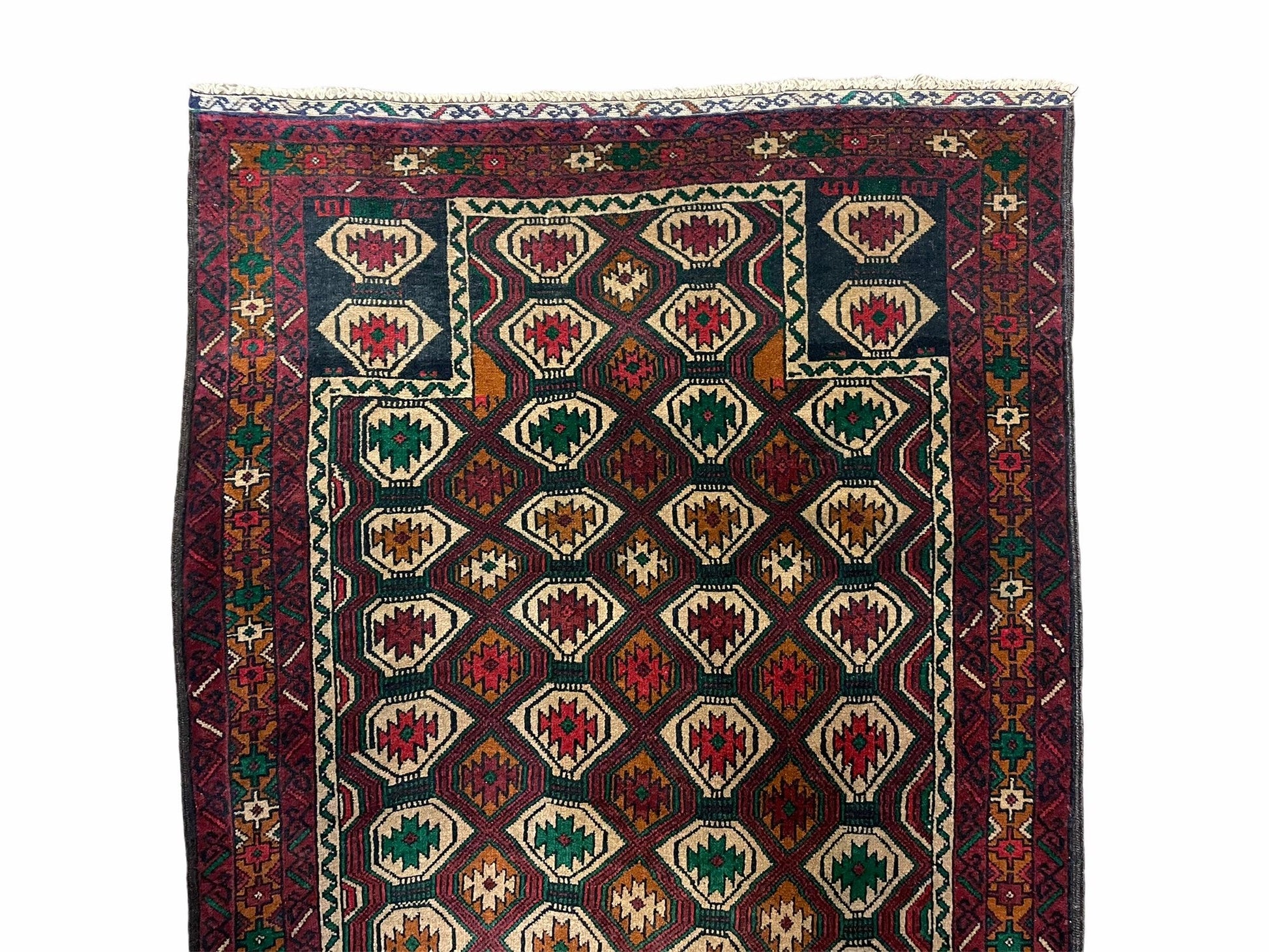 3x5 Vintage Handmade Wool Rug Tribal Turkoman Balouch Prayer Rug Organic Dyes - Nuvé