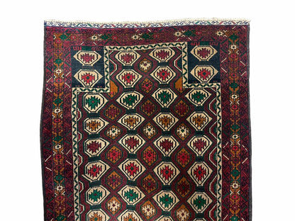 3x5 Vintage Handmade Wool Rug Tribal Turkoman Balouch Prayer Rug Organic Dyes - Nuvé