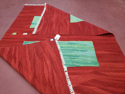 Red Turkish Kilim Rug, 5x7 - 6x8 Rugs, Red and Green Kilim Carpet, Kilim Area Rugs, Flatweave No Pile Rug, New Turkish Rug, Handmade Kilim - Nuvé