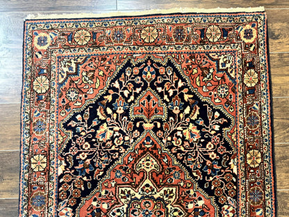 Persian Sarouk Rug 3.6 x 5, Medallion Rug, Red and Midnight Blue, Handmade Semi Antique Vintage Wool Carpet - Nuvé