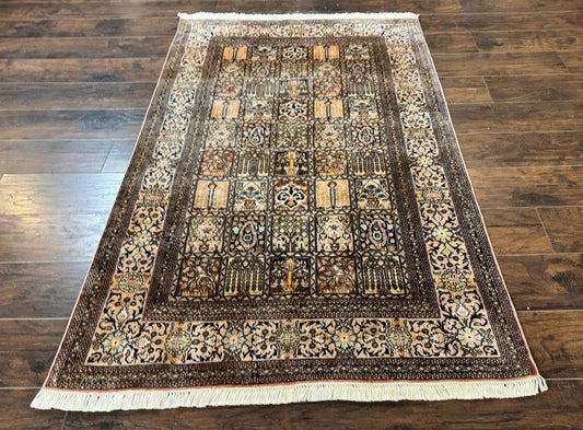 Indian Kashmiri Silk Rug 4x6, Panel Design, Multicolor, Fine - Nuvé