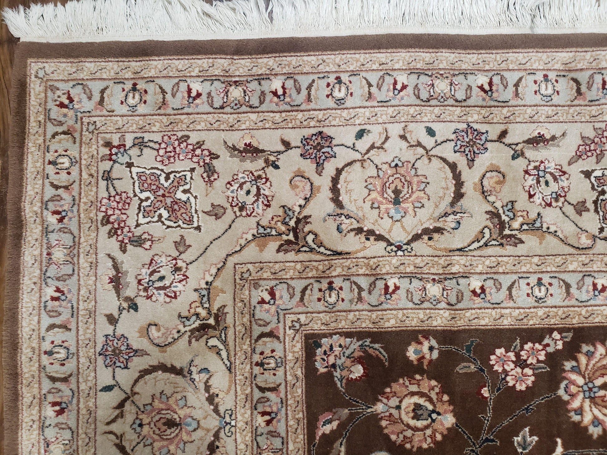Vintage Pak-Persian Area Rug 9x12, Wool Hand-Knotted Spice Brown & Ivory Traditional Fine Oriental Carpet, Pakistani Carpet, 9 x 12 Fine Rug - Nuvé