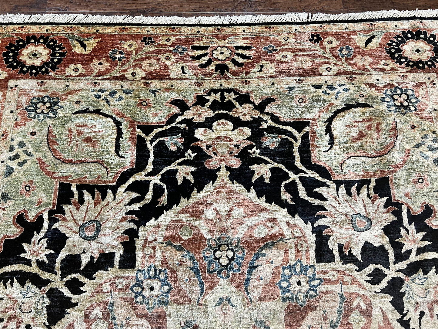 Pak Persian Rug 8x10, Pakistani Mahal Sultanabad Carpet, Signature from Master Weaver, Shiny Wool, Black Red Vintage Handmade Medallion Rug - Nuvé