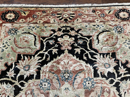 Pak Persian Rug 8x10, Pakistani Mahal Sultanabad Carpet, Signature from Master Weaver, Shiny Wool, Black Red Vintage Handmade Medallion Rug - Nuvé