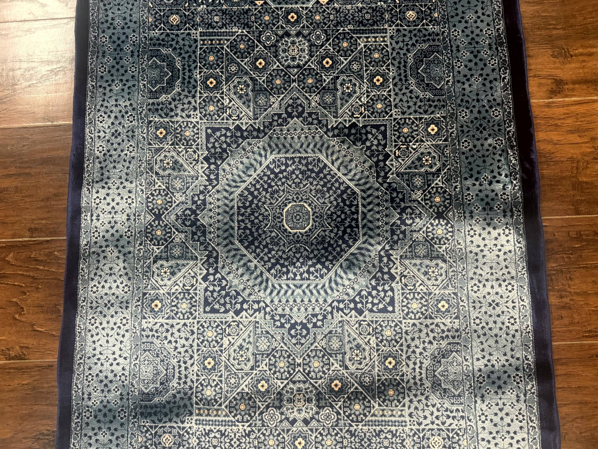 Blue Turkish Silk Hereke Rug 2.6 x 4, Mamluk Red, Blue, Bamboo Silk - Nuvé