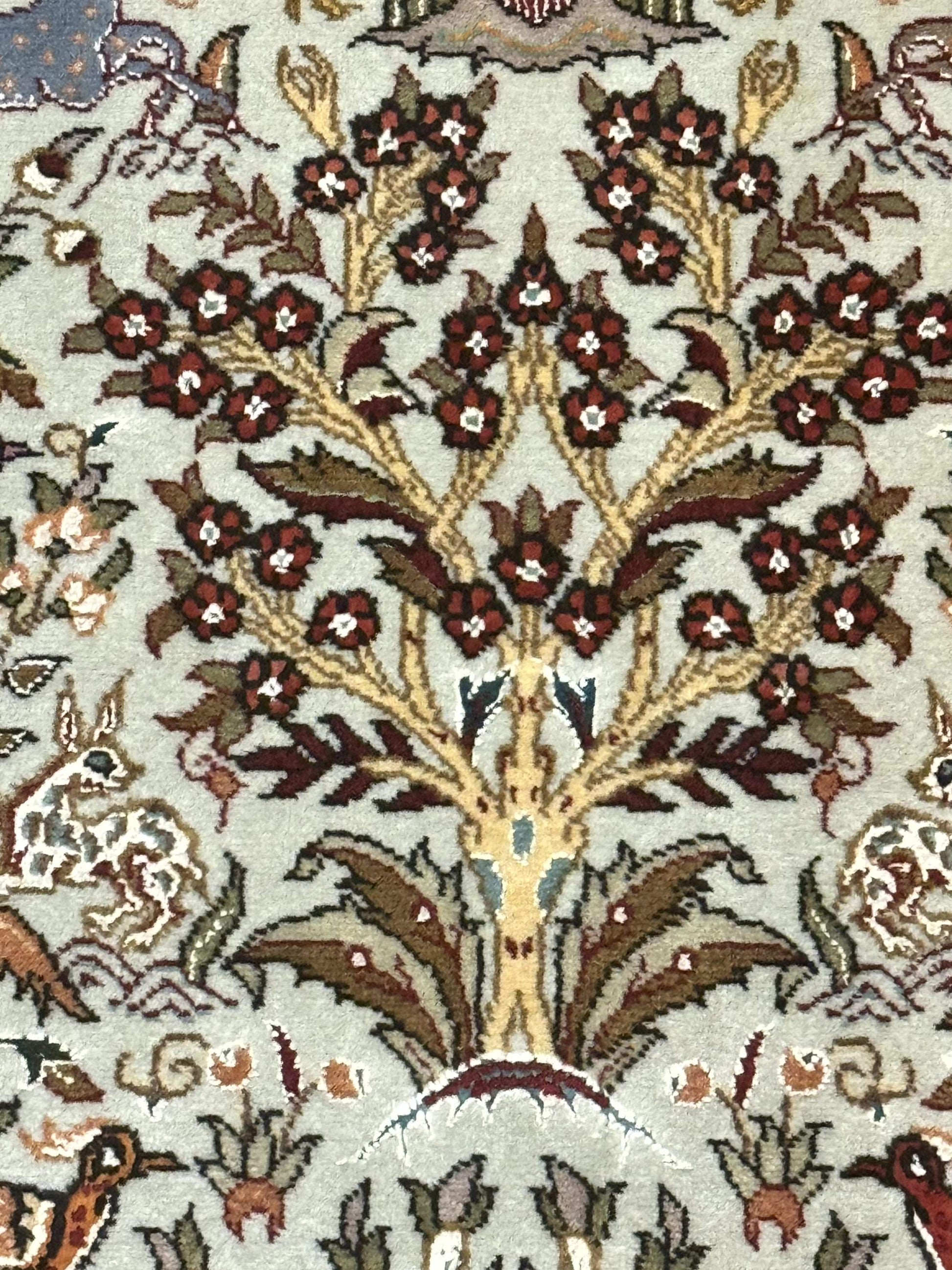 Wonderful Persian Tabriz Rug 3x5, Tree of Life, Animal Pictorials, Birds, Wool & Silk Highlights, Fine 330 KPSI - Nuvé