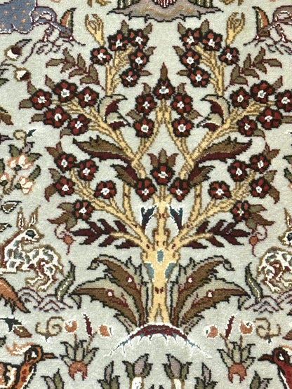 Wonderful Persian Tabriz Rug 3x5, Tree of Life, Animal Pictorials, Birds, Wool & Silk Highlights, Fine 330 KPSI - Nuvé