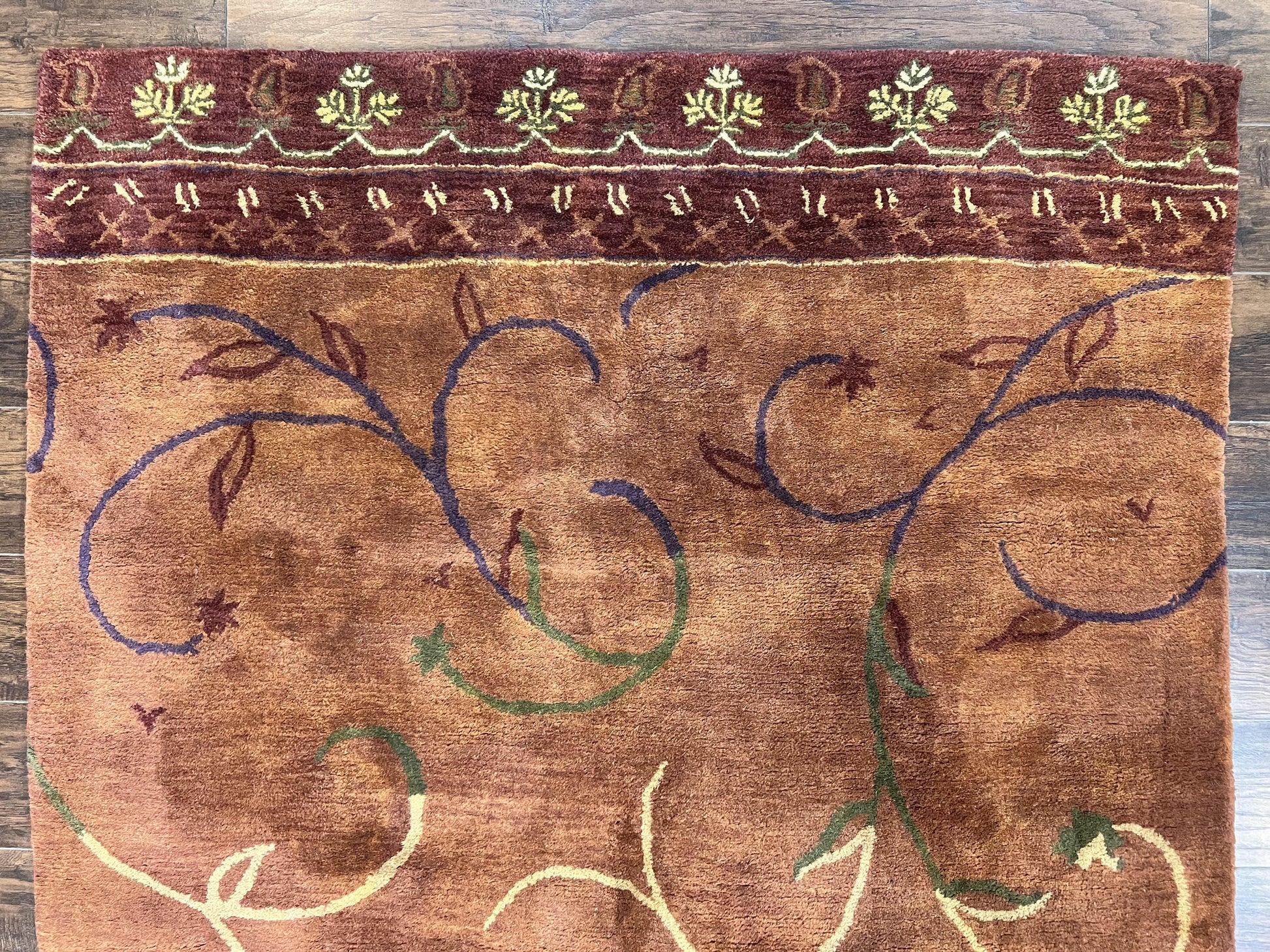 Pottery Barn Rug 5x8, Vintage Hand Tufted Carpet, Wool and Silk, Rust & Maroon - Nuvé