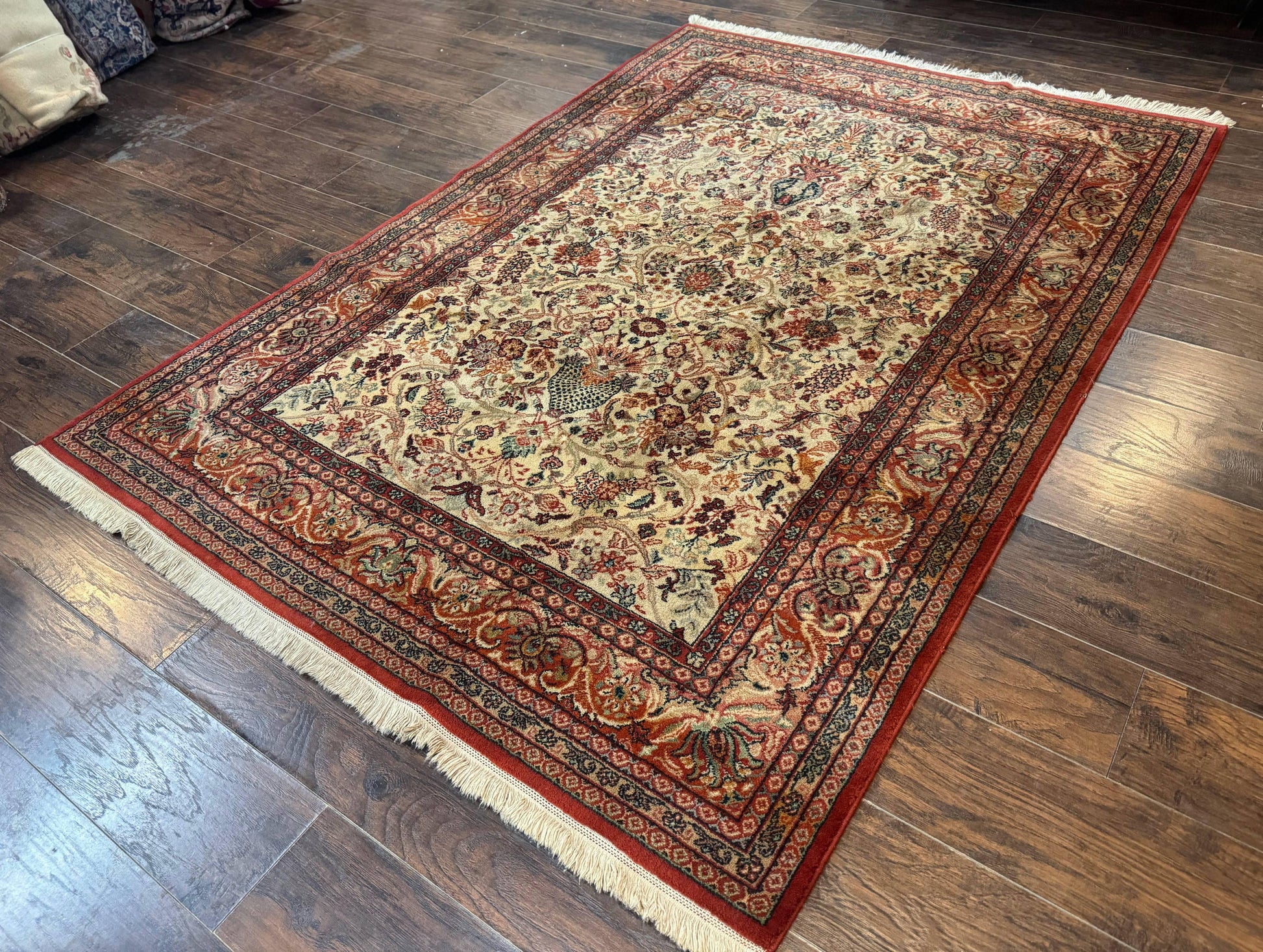 Antique Persian Rug 5x7, Allover Floral with Vases, Beige and Red, Belgian Power Loomed Rug, Vintage - Nuvé
