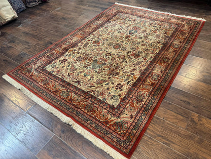 Antique Persian Rug 5x7, Allover Floral with Vases, Beige and Red, Belgian Power Loomed Rug, Vintage - Nuvé