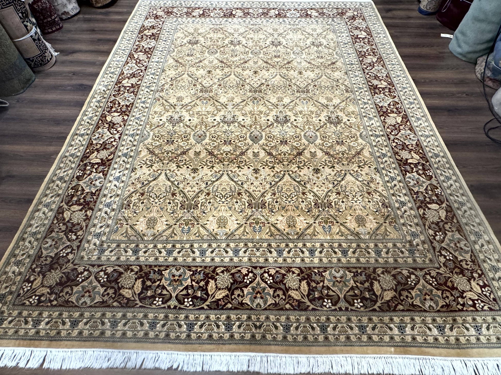 Fine Pak Persian Rug 9x12, Gold and Wine Red, Panel Design, 330 KPSI - Nuvé