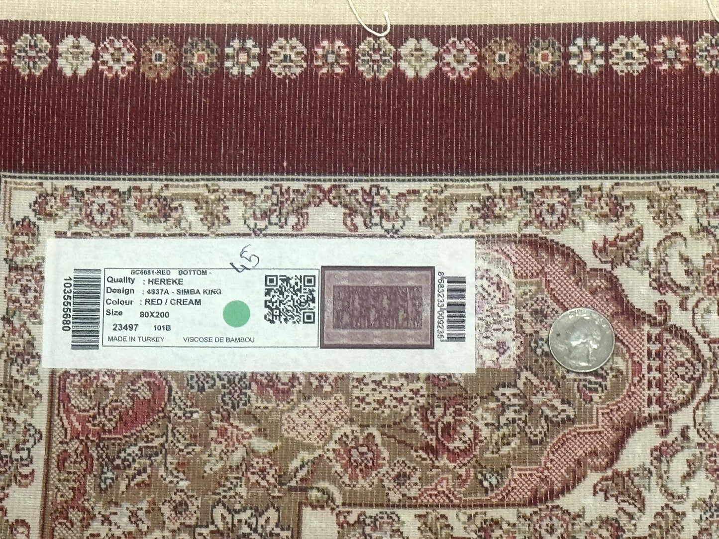Turkish Silk Rug 2.6 x 6.7, Hunting Design, Short Runner Rug, Red & Ivory, Bamboo Silk, New - Nuvé